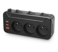 Multiprise murale - ZUUKO - 3 prises - USB C charge rapide - Parafoudre 1800J - Noir