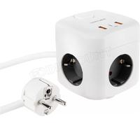 Multiprise Nanocable GaN x 3 prises + x 2 USB-A + x 1 USB-C 20w (Blanc)