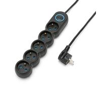 Multiprise noire 5x16A avec interrupteur - câble 1,5m H05VV-F3G1.0MM2 CE & NF - VELAMP - MULTIP-FR-I-5K