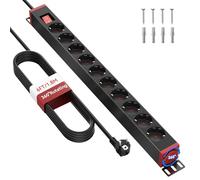 Multiprise Parafoudre 10 Prises, Bloc 360° Rotatif pour Montage Mural, Câble d’Extension 1,8 m, 16A/4000W, pour Bureau et Maison, Noir