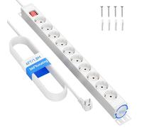 Multiprise Parafoudre 10 Prises, Bloc 360° Rotatif pour Montage Mural, Câble d’Extension 1,8 m, 16A/4000W, pour Bureau et Maison, Blanc