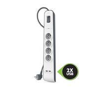 Multiprise parafoudre 4 prises + 2 USB A blanche Belkin
