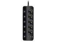 Multiprise Parafoudre 5 Prises EU avec Interrupteurs Individuels, 2 USB-A et 1 Type-C, 2500W-3600W, Câble 2M, Noir