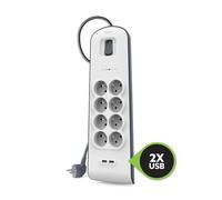 Multiprise parafoudre 8 prises + 2 USB A blanche Belkin