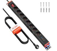 Multiprise Parafoudre 8 Prises avec USB-C 30W, Bloc 360° Rotatif pour Montage Mural avec Interrupteurs, Câble d’Extension 1,8 m, 16A/4000W, Blanc