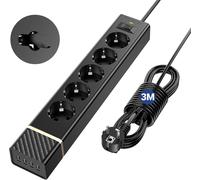 Multiprise Parafoudre avec 5 Prises et 4 USB, Multiprise Electrique 3M Câble, Prise Multiple avec Interrupteur, Bloc Multiprise pour Smartphone, Maison, Bureau (Noir) 2400W/10A, 1700J