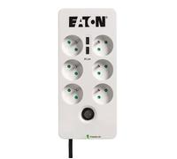 Multiprise/Parafoudre - EATON Protection Box 6 Tel USB FR - PB6TUF - 6 prises FR + 1 prise tel/RJ + 2 ports USB - Blanc & Noir