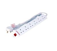 Multiprise parafoudre MicroConnect à 6 prises, 2 m, blanche, Royaume-Uni, MC-UKS