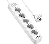 Multiprise Parasurtenseurs Usb 5 Prises Avec 3 Ports Usb Chargeur De Voyage Multiprises Electrique(4000W 16A) Parafoudre Et Surtension Avec Cable 1,8M Pour Smartphone, Maison, Bure[DYB980177]