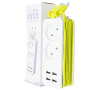 Multiprise Parasurtenseurs USB, Bloc Multiprise 2 Prises avec 4 Ports USB Chargeur, tête rotative et câble de 1,8 mètres, idéal pour Les endroits compliqués, Prise Multi Parafoudre et Surtension.