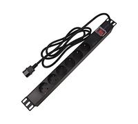 Lanberg PDU 19" 1U 6x Schuko Type F 10A 2m Noir C14, Multiprise Rack 230V Aluminium 482.7x45x45mm, Puissance Max 4000W
