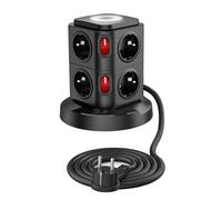 Multiprise plate 8 prises, avec USB, tour de prise LED, multiprise, avec interrupteur, protection contre les surtensions, rallonge de 1,8 m, prise de distribution pour bureau