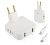 Multiprise Plate Derriere Meuble 2 Pièces 3 en 1 Prise Extra Plate avec 2 Prises de Max.250 V 2 USB Pivotante à 180°pour Espaces Restreints Le Bureau La Maison