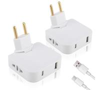 Multiprise Plate Derriere Meuble 2 Pièces 4 en 1Prise Extra Plate avec 2 Prises de Max.250 V 1 USB et 1 Port Type-C Pivotante à 180°pour Espaces Restreints Le Bureau La Maison