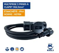 Multiprise - Pro 3 prises à clapet - IP44 - Câble H07RN - 16 A