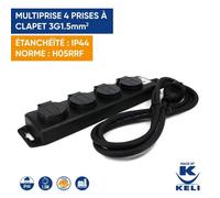 Multiprise - Pro - 4 Prises à Clapet - IP44 - Caoutchouc Flexible - 3G1.5 H05RRF