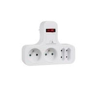 Multiprise quadruple avec interrupteur marche/arrêt, pied de stabilisation, Type E, 2x2.5A, 2x16A, MCE224