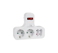 Multiprise, quadruple avec interrupteur marche/arrêt, pied de stabilisation, type Schuko, 2x2.5A, 2x16A, MCE224