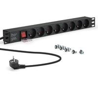 Multiprise Rackable 19 Pouces, Bandeau 8 Prises Schuko avec Interrupteur, Fixations Pattes métal pour Rack 19 Pouces, Câbles 1,80m, fiche CEE 7/7