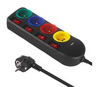 Multiprise rallonge 4 prises + USB A/C, Maclean MCE508 B , avec interrupteurs, 250VAC/10A, 1.5m, noir noir