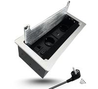 Multiprise rétractable 2 prises Schuko + USB C 10 W, HDMI, RJ45 | Fermeture amortissée, idéale pour les bureaux, les cuisines et les plans de travail 3600 W, câble 1,5 m, trou 253 x 117 mm ; Couleur