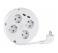 Multiprise - REVOLT - 4 prises - 2 ports USB 2,1 A - Enrouleur - Interrupteur Marche/Arrêt