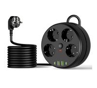 Multiprise Ronde 4 Prises avec USB-C,multiprise avec Interrupteur,Câble 2m | Fixation Murale Multiprise 4 prises avec crochet mur,2500W Protection Contre les Surcharges,Câble 2m pour Maison Bureau,Noir
