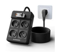 Multiprise SAFEMORE 4 prises RCD 16A/250V avec interrupteur FI/CB intégré, 4000W, câble 3m, RCBO 30mA, Noir
