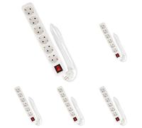 Multiprise Schuko + Interrupteur 6x16A - 5m - Blanc - Zenitech (Lot de 5)