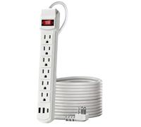 Multiprise,Station de Charge 6 Prises avec Fiche Plate pour Bureau | Prolongateur 1.5m avec Prise Plate, 2 Ports USB et 1 Port Type C | pour Bureau, Mur, Camping-car, Ordinateurs et Appareils Électron