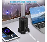 Multiprise surélévée Tower 12 prises USB-C Avec plug plat à 45 2000W Noir