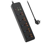 Multiprise Universelle 5 Prises avec USB et Interrupteur Individuel, Adaptateur Prise Universelle, 3250 W Power Strip Rallonge de 2 M avec Protection Contre Les Surcharges, Idéal Voyage, Bureau (Noir)