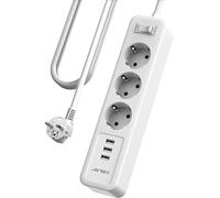 Multiprise USB 3M,Bloc Multiprise 3 Prises avec 3 Ports USB Chargeur Prise Multi 3680W 16A Bloc Multiprise avec Interrupteur Cable 3m pour Maison,Bureau-Blanc
