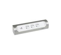 Legrand – Multiprise d'angle à câbler – 3 prises (terre) + USB‑C + USB‑A – Blanc/Alu