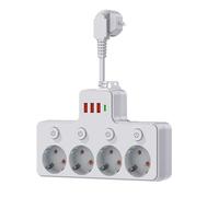 Multiprise USB avec Interrupteurs Individuels,Multiprise 3/4 Prises avec 3 USB(1 USB-C),Multiprises Parafoudre et Surtension,Fixation Murale pour Maison Bureau, Blanc,Spécification Européenne (B)