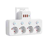 Multiprise USB avec Interrupteurs Individuels,Multiprise 3/4 Prises avec 3 USB(1 USB-C),Multiprises Parafoudres et Surtension,Fixation Murale pour Maison Bureau Spécification Européenne (B)