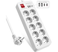 Multiprise Usb C 10 Prises, Multiprise Électrique Usb-C Avec 4 Ports Usb (5V/3,4A) Multiprises Parasurtenseur Parafoudre 10 Prises 4000W Prise Multiple Interrupteur Rallonge Protec[DYB980680]