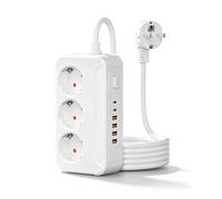 Multiprise USB C, 3 Prises,2500W, 4 USB-A & 2 USB-C, Câble 1,8m | Compact 8x4x15,7cm, Design 45°, Interrupteur Général LED, PC Ignifuge, Antidérapant, Sécurité, Maison & Bureau