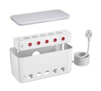 Multiprise USB C avec Boîte de Rangement des Câbles,Prise Multiple avec Interrupteur Individuel,Grande Boîte Cache-Câble,Cache Multiprise 5 Prises,Garder Les Bureau Bien Rangés,Rallonge 1,5m,Blanc