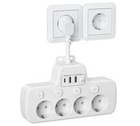 Multiprise USB C, Prise Multiple avec Interrupteur Individuel, Bloc Multiprise Murale 4 Prises et 3 USB Chargeur, Adaptateur Prise Parafoudre 0,1m Câble Court pour Maison, Bureau, Cuisine, Blanc