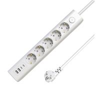 Multiprise USB MicroConnect Schuko 5 prises avec interrupteur 1,5 m, blanche, MC