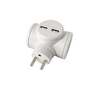 Watt&Co - Multiprise Biplite - 2x16 A rotative, 2x USB 2.4A - Blanc