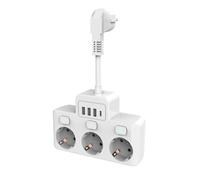 Multiprise Voleur, Multiprise Protection 3 Ports, Prise Connecteur Multiple, Surtension avec USB - USB C, 220-250 V, Cable Court, Adaptateur, Cuisine, Bureau, Blanc.