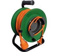 Enrouleur sans Prise 2x1,5 mm² 40m Pied métal + Coupe Circuit - Vert/Orange - Zenitech