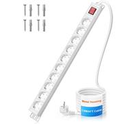 Multiprises 10 Prises avec Interrupteur Rallonge Multiprise Parasurtenseur et Protection de l'enfance, Boîtier en Aluminium Câble Longueur 1,8 m - 16A 3680W