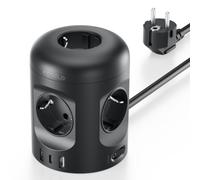 Multiprises 8 en 1 avec Ports USB, multiprise à 5 Prises avec Interrupteur, multiprise avec 3 Ports USB, Multi Prise avec Interrupteur, rallonge de 2 m pour Le Bureau, la Maison ou Les Voyages, Noir
