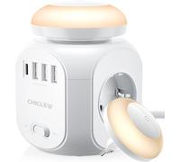 Multiprises Parafoudre avec USB, Cube Multiprise Electrique avec 4 Prises, 3 Ports USB et 1 Port Type-C, Prise Electrique avec 1,8 m de Rallonge et Veilleuse LED pour Bureau Maison Voyages