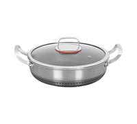 Multipurpose Frying Pan - Convenient Double Handled, Stainless Steel Skillet,Transparent Glass Cover | Balanced Temperature Distribution, Residential Restaurant Camping Versatile Gastronomy Cookware