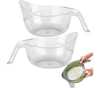 Multipurpose Rice Washing Bowl Strainer with Handle for Rinsing Rice Grains Beans Fruits Vegetables, Fine Hole Drain Basket Kitchen Tool (Transparent*2pcs)