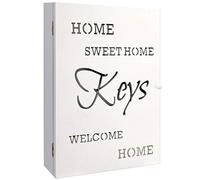 Multistore 2002 Armoire à Clés élégant en bois motif HOME SWEET HOME blanc 22x7x32 cm 6 crochets rangement à Clés Placard de Clés